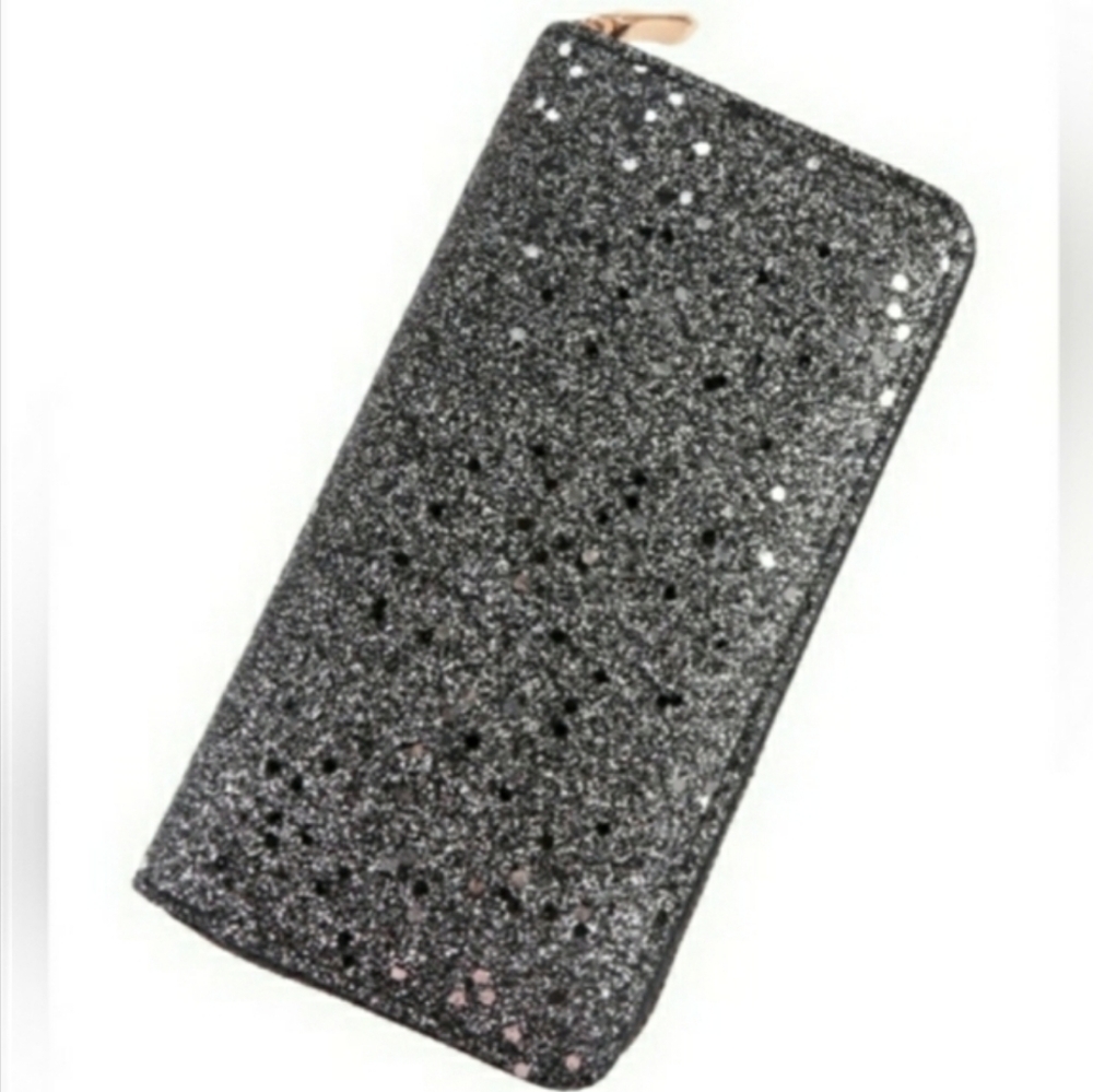 Black Sparkle Zip Around Wallet